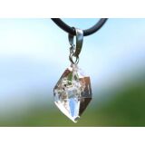 Herkimer Diamant Doppelender Kristall Anhänger Silberöse Schmucksdose - AA-Sonderqualität - Rarität - ca. 2,6 cm x 1,2 cm x 0,8 cm
