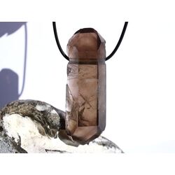 Rauchquarz dunkel Dow XXXL Doppelender / Kristallstab mit Spitze / Rohstein gebohrt - Sonderqualitt - ca. 7,2 cm x 2,5 cm x 1,9 cm