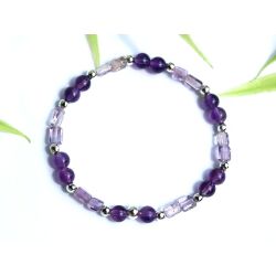Amethyst hell / dunkel Armband - Rechtecke 4 -7 mm + Kugeln 6 mm - ca. 19 cm - AA-Sonderqualität -