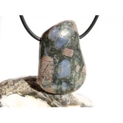 Vulkanit Que Sera Stone (Blue Spot Stone Rhyolith) XL Trommelstein gebohrt - Sonderqualitt - ca. 3,6 cm x 1,5 cm x 1,5 cm