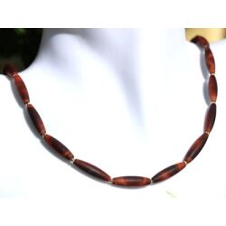 Tigerauge rot (gebr.) Navetten Halskette / Edelsteinkette - ca. 48 cm - vergoldet - AA-Sonderqualität -
