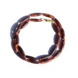 Tigerauge rot (gebr.) Navetten Halskette / Edelsteinkette - ca. 48 cm - vergoldet - AA-Sonderqualität -