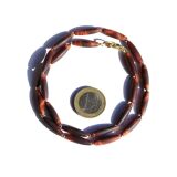 Tigerauge rot (gebr.) Navetten Halskette / Edelsteinkette - ca. 48 cm - vergoldet - AA-Sonderqualität -
