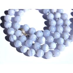 Chalcedon blau gebändert Halskette / Kugelkette - Kugeln 8 mm - 925iger Silber - ca. 60 cm - Sonderqualität -
