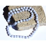 Chalcedon blau gebändert Halskette / Kugelkette - Kugeln 8 mm - 925iger Silber - ca. 60 cm - Sonderqualität -
