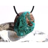 Dioptas mit Chrysokoll Schmuckstein / Scheibenstein gebohrt - Sonderqualität - Rarität - Handarbeit - ca. 3,2 cm x 2 cm x 1,3 cm