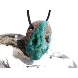 Dioptas mit Chrysokoll Schmuckstein / Scheibenstein gebohrt - Sonderqualität - Rarität - Handarbeit - ca. 3,2 cm x 2 cm x 1,3 cm