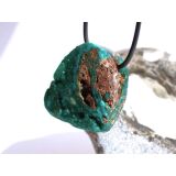 Dioptas mit Chrysokoll Schmuckstein / Scheibenstein gebohrt - Sonderqualität - Rarität - Handarbeit - ca. 3,2 cm x 2 cm x 1,3 cm