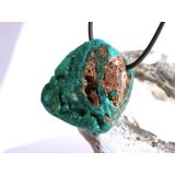 Dioptas mit Chrysokoll Schmuckstein / Scheibenstein gebohrt - Sonderqualität - Rarität - Handarbeit - ca. 3,2 cm x 2 cm x 1,3 cm