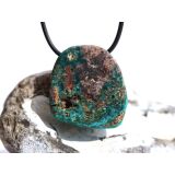 Dioptas mit Chrysokoll Schmuckstein / Scheibenstein gebohrt - Sonderqualität - Rarität - Handarbeit - ca. 3,2 cm x 2 cm x 1,3 cm