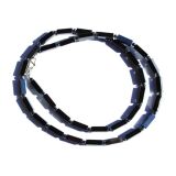 Hämatit Halskette / Edelsteinkette, Rechtecke und Kugeln - 925iger Silberverschluss - Sonderqualität - ca. 60 cm
