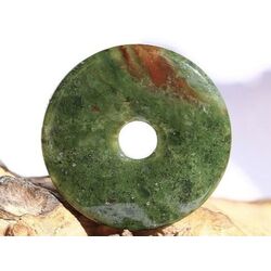Moosachat grün mit Chalcedon orange Donut Edelstein 40 mm (6 mm stark) - Sonderqualität -