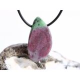 Rubin-Zoisit (Anyolith) XL Schmuckstein / Scheibenstein mit Rohsteinform gebohrt - AA-Sonderqualität - Handarbeit - ca. 3,6 cm x 1,9 cm x 1 cm