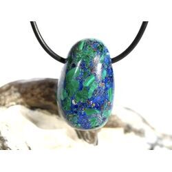 Azurit-Malachit (gepr.) Trommelstein gebohrt - ca. 2,9 cm x 1,8 cm x 1,7 cm