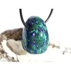 Azurit-Malachit (gepr.) Trommelstein gebohrt - ca. 3 cm x 1,9 cm x 2,1 cm