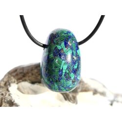 Azurit-Malachit (gepr.) Trommelstein gebohrt - ca. 3 cm x 1,9 cm x 2,1 cm