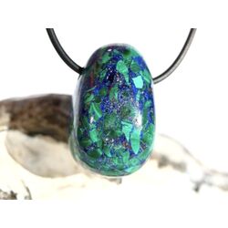 Azurit-Malachit (gepr.) Trommelstein gebohrt - ca. 3 cm x 1,9 cm x 2,1 cm