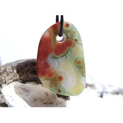 Ozeanachat Schmuckstein Cabochon gebohrt (Ozeanchalcedon / Ozeanjaspis) - AA-Sonderqualitt - ca. 3,4 cm x 2,2 cm x 0,8 cm