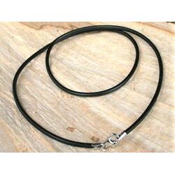 Kautschukband / Kautschuk-Reifen 925iger Silberverschluss schwarz, ca. 2 mm-Band / ca. 44-45 cm (f�r Bohrungen / gro�e �sen ab 3,2 mm)