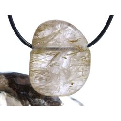 Epidotquarz XL Trommelstein / Scheibenstein gebohrt -...