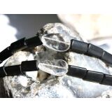 Onyx Bergkristall Halskette / Edelsteinkette 97 cm lang - Schmuckteine - 925iger Silberverschluss