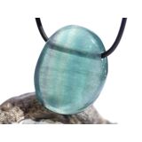Fluorit blau bis bunt "Regenbogenfluorit" Trommelstein / Scheibenstein gebohrt - Sonderqualität - ca. 3,2 cm x 2,5 cm x 1,5 cm