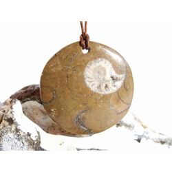 Ammonit in Matrix - XL Schmuckstein Cabochon / Scheibenstein gebohrt - ca. 3,8 cm x 3,8 cm x 0,6 cm