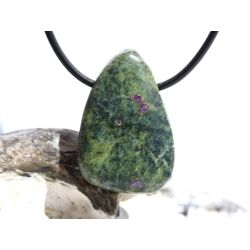 Serpentin mit Stichtit (Atlantisit) Trommelstein / Scheibenstein gebohrt - ca. 3,2 cm x 2,2 cm x 0,9 cm