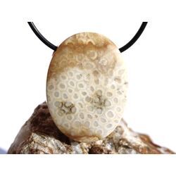 Versteinerte Koralle XXL Schmuckstein Cabochon / Scheibenstein gebohrt - ca. 4 cm x 3 cm x 0,9 cm