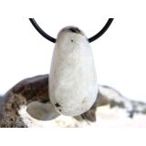 Regenbogenmondstein "Schimmer" XL Trommelstein gebohrt (Labradorit weiß) - Sonderqualität - ca. 3,6 cm x 1,9 cm x 1,7 cm
