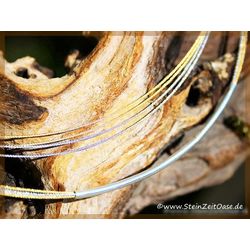 Stahlreifen / Halsreif mit Steckverschluss - stahlgrau / goldfarben - 4 dnne Kordeln (0,5 mm) - ca. 42 cm -
