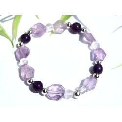 Amethyst hell / dunkel und Bergkristall Armband - Armband Kugeln 6-8 mm / Schmucksteine facettiert - Sonderqualität - ca. 19 cm