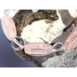 Rosenquarz-Bergkristall Armband Kugeln 10 mm + Navetten geschliffen - ca. 17,5-18 cm - Sonderqualit�t -