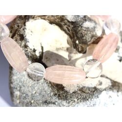 Rosenquarz-Bergkristall Armband Kugeln 10 mm + Navetten geschliffen - ca. 17,5-18 cm - Sonderqualit�t -