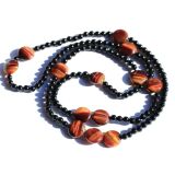 Tigerauge rot (gebr.) Obsidian schwarz - Halskette / Edelsteinkette 90 cm - Linsen-Cabochons / Kugeln 6 mm - Sonderqualität -