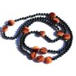 Tigerauge rot (gebr.) Obsidian schwarz - Halskette / Edelsteinkette 90 cm - Linsen-Cabochons / Kugeln 6 mm - Sonderqualität -