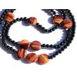 Tigerauge rot (gebr.) Obsidian schwarz - Halskette / Edelsteinkette 90 cm - Linsen-Cabochons / Kugeln 6 mm - Sonderqualität -