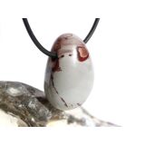 Porzellanit (Blumenjaspis) Trommelstein gebohrt - schöne Qualität - ca. 3 cm x 2,1 cm x 1,6 cm