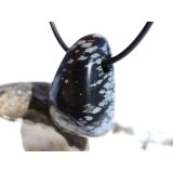 Schneeflockenobsidian Schmuckstein / Trommelstein gebohrt - Sonderqualität - ca. 2,8 cm x 1,7 cm x 1,4 cm