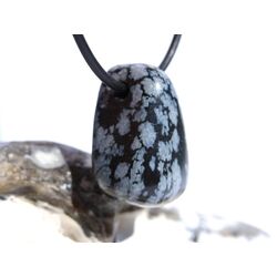 Schneeflockenobsidian Schmuckstein / Trommelstein gebohrt - Sonderqualit�t - ca. 2,7 cm x 2 cm x 1,5 cm