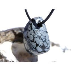 Schneeflockenobsidian Schmuckstein / Trommelstein gebohrt - Sonderqualit�t - ca. 2,7 cm x 1,8 cm x 1,5 cm