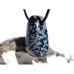 Schneeflockenobsidian Schmuckstein / Trommelstein gebohrt - Sonderqualit�t - ca. 2,9 cm x 1,8 cm x 1,2 cm
