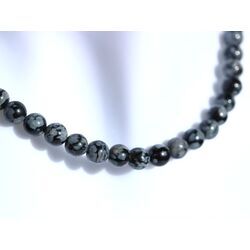 Schneeflockenobsidian Halskette / Kugelkette - Kugeln 8 mm - ca. 59-60 cm - Silber -