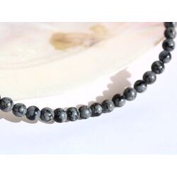 Schneeflockenobsidian Halskette / Kugelkette - Kugeln 6 mm - ca. 60 cm - Silber -