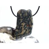 Hornblende mit Granat und Schiefer - XXL Scheibenstein gebohrt - Rarität - Handarbeit - ca. 4,9 cm x 3 cm x 0,7 cm