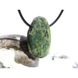 Serpentin mit Stichtit (Atlantisit) Trommelstein / Scheibenstein gebohrt - ca. 3,2 cm x 2 cm x 0,8 cm