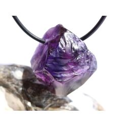 Amethyst dunkel "Morion" Kristallspitze / Rohstein angetrommelt, gebohrt - AA-Sonderqualität - ca. 3 cm x 2,8 cm x 2 cm - Sonderpreis wg. Makel -