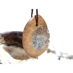 Ammonit in Matrix - Schmuckstein Cabochon / Scheibenstein gebohrt - ca. 3,1 cm x 2,4 cm x 0,5 cm