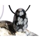 Schneeflockenobsidian Trommelstein / Scheibenstein gebohrt - Sonderqualität - ca. 3,4 cm x 2,4 cm x 1,2 cm