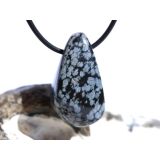 Schneeflockenobsidian Schmuckstein / Trommelstein gebohrt - Sonderqualität - ca. 3,3 cm x 1,8 cm x 1,9 cm